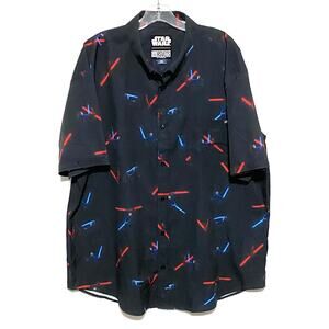 Star Wars RSVLTS Duel of Fates KUNUFLEX Light Sabers Black Button Shirt Mens 2XL